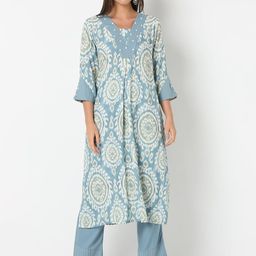 NYLANGAN Women Ethnic Motifs Printed Cotton Kurta with Trousers-image-99