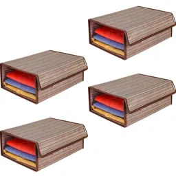 prettykrafts Brown 4 Pieces Striped Reusable Multi-Utility Organisers-image-81