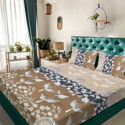Myntra Elegant Homes Beige & Black Floral 300TC Fitted Super King Bedsheet Set-2.7mX2.7m-image-24