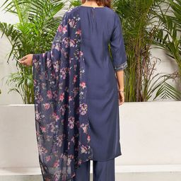 KALINI Women Ethnic Motifs Yoke Design Regular Sequinned Kurta with Trousers & With Dupatta image 4