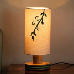 ExclusiveLane Off White & Brown Grape Vines Printed Cylindrical Shaped Table Lamp-5