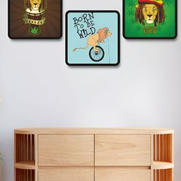 Aura Green & Blue 3 Pieces Motivatonal Quotes Birds And Animals Wooden Wall Arts-23