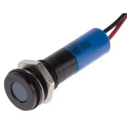 RS PRO Blue Panel Mount Indicator 24V DC, Mounting Hole Size 8 mm, Termination Type Lead Wires, IP Rating IP67, Model No 7002000-13