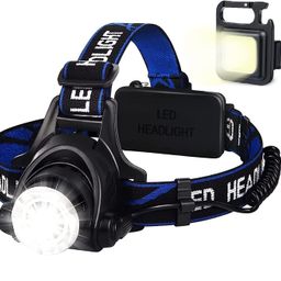 Headlamp Torch, USB Rechargeable Water Resistance 12000 Lumen Ultra Bright Single LED 3 Modes Zoomable Flashlight with Keychain Led Light for Trekking, Camping (Single Led Headlamp) image 1