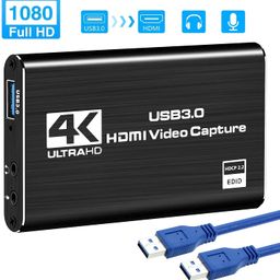 care case CARE CASE® 4K USB 3.0 HDMI Video Capture Card with HDMI Loop-Out 1080P 60FPS Live Streaming Game Recorder Device, Compatible Windows Linux OBS OS X Twitch for PS3 PS4 - Black image 3