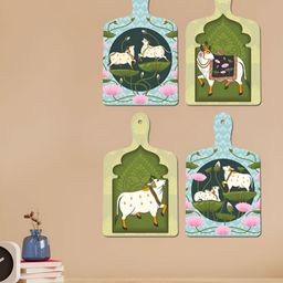 ArtVibes 4-Pcs Blue & Green Pichwai Printed Wooden Wall Hangings-image-81