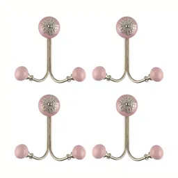 IndianShelf Pink 4 Piece Ceramic Strewn Key Hooks Key Holders-image-0