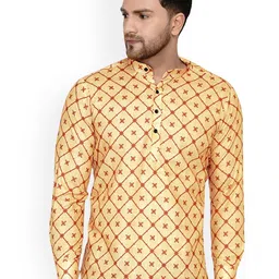 VEERA PARIDHAAN Geometric Printed Cotton Mandarin Collar Straight Short Kurta-image-71