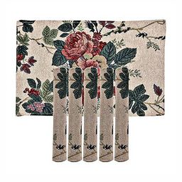 PRAKARTIK 6-Pcs Beige & Green Printed Heat Resistant Table Placemats-18
