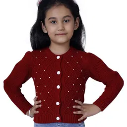 JoE Hazel Full Sleeves Pearl Embellished Wooven Detailed  Cardigan - Brick Red-picture-11