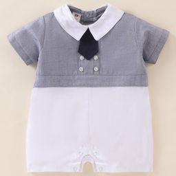 ToffyHouse Cotton Half Sleeves Romper with Tie Applique - Grey-picture-43