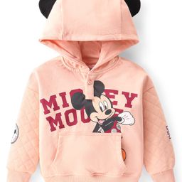 Babyhug Disney Full Sleeves Hooded Sweat Shirt With Mickey Mouse Graphic & 3D Applique - Peach-image-72