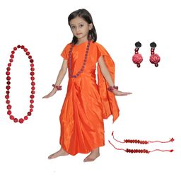 Kaku Fancy Dresses Dussehra Theme Vanvasi Sita Costume Set - Orange-image-93