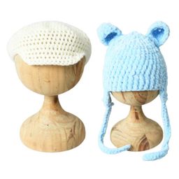 Funkrafts Pack Of 2Woollen Solid Ears Detailed & Self Designed Beanie Caps - Blue & Off White-image-16