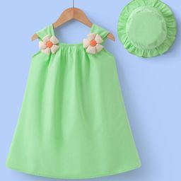 Mark & Mia Cotton Sleeveless Frock with Hat & Floral Applique - Light Green-image-92