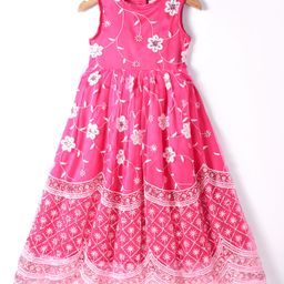 Saka Designs Silk Woven Sleeveless Frock with Floral Embroidery -Pink-image-20