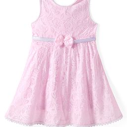 Babyhug Woven Sleeveless Frock with Floral Print & Lace Detailing & Bow Applique - Pink-picture-19