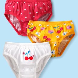 Babyhug 100% Cotton Single Jersey Knit Panties With Polka Dots & Tropical Theme Print Pack Of 3 - White Yellow & Red-image-98
