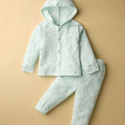 Pink Rabbit Knit Full Sleeves Co-Ord Winter Nightwear with Animal Print - Light Green-image-10