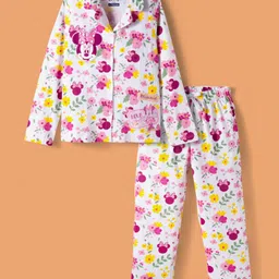 Pine Kids Disney Single Jersey Knit Full Sleeves Co-ords Night Suit With Minnie Mouse Print - White-picture-30