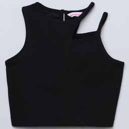 Taffykids Knit Sleeveless Self Design Cut Out Detailed Crop Top - Black-picture-47