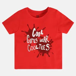 MINI KLUB Cotton Knit Half Sleeves Cool Girls Wear Cool Tees Text Printed Top - Red-picture-45