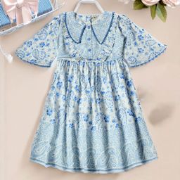 Bella Moda Floral Print Flared Sleeve Fit & Flare Dress-picture-29