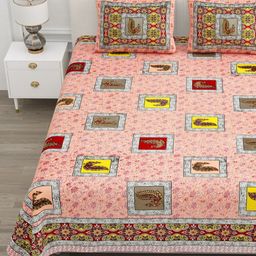 Qfab Pink Floral 250 TC King Bedsheet with 2 Pillow Covers-image-61