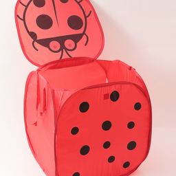fab n funky Collapsible Lady Bug Print Square Storage Bag With Lid- Red image 5
