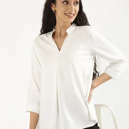 SAADAA Solid Mandarin Collar Top-picture-11