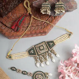 ANIKAS CREATION Gold-Plated Kundan-Studded & Beaded Jewellery Set-picture-17