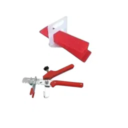 TileMaster 200 Pcs Tile Leveling Spacer Clip with 100 Wedges and 1 Plier Combo 2 mm Non-Magnetic Durable Plastic Red & White 6.5 cm Length TM-228-16