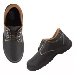 Foot Trends Steel Toe Safety Shoes Mid Ankle Size UK 10 Black, Fighter-2-image-21