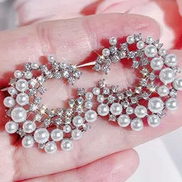 SEAA ENTERPRISES Brass-Plated Rhinestone Studded & Beaded Circular Shaped Drop Earrings-64