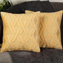 Modern Geometric Design Yellow Color Velvet Cushion Cover, Set of 2 Piece-image-79