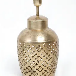 Fabindia Gold-Toned & White Textured Frusturical Shaped Table Lamp-image-48