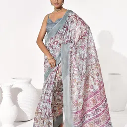 Mitera Floral Linen Blend Saree-picture-11