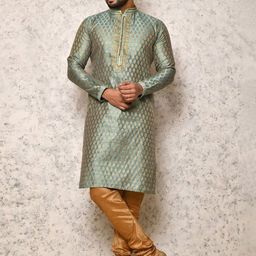 RANAK Ethnic Motifs Woven Design Art Silk Straight Kurta With Churidar-image-67