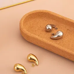 DN ENTERPRISES Set of 2 Stainless Steel Silver-Plated Chunky Teardrop Shaped Studs-18