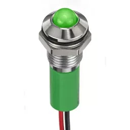 RS PRO Green Panel Mount Indicator 24V DC, Mounting Hole Size 8 mm, Termination Type Lead Wires, IP Rating IP67, Model No 2494338-21