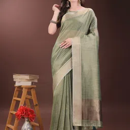 LeeliPeeri Designer Checked Zari Organza Saree-6