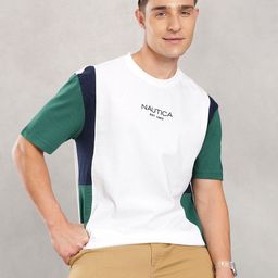 Nautica Colourblocked Relaxed Fit Drop-Shoulder Sleeves Pure Cotton T-shirt-picture-10