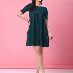 MILOST Women Round Neck Gathered or Pleated A-Line Above Knee Dress-image-40