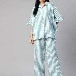Cottinfab Women Striped Cotton Shirt with Trousers-image-13