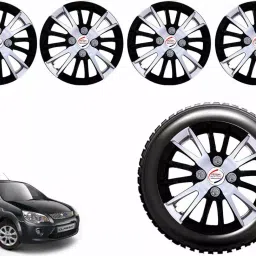 Auto Pearl CSDC21 R14 35.56 cm (14 Inch) PPress Type Wheel Hubcap with Retention Ring Glossy White Black Wheel Cover for ford Fiesta Classic (Set of 4)-image-84