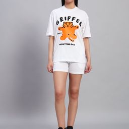 GRIFFEL Self-Design Oversized-Fit Pure Cotton T-Shirt & Shorts Co-Ord Set-42