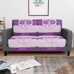 Kuber Industries Purple & Off White 4 Pieces Patti Design Cotton Sofa Covers-image-11