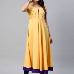 MBE Women Embroidered Mirror Work Crepe Anarkali Kurta-picture-8