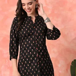 Sangria Printed Pure Cotton Mandarin Collar Tunics-picture-23