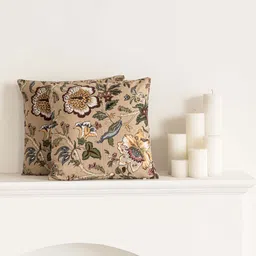 Clasiko Beige & Green 2 Pieces Floral Printed Cotton Square Cushion Covers-image-91